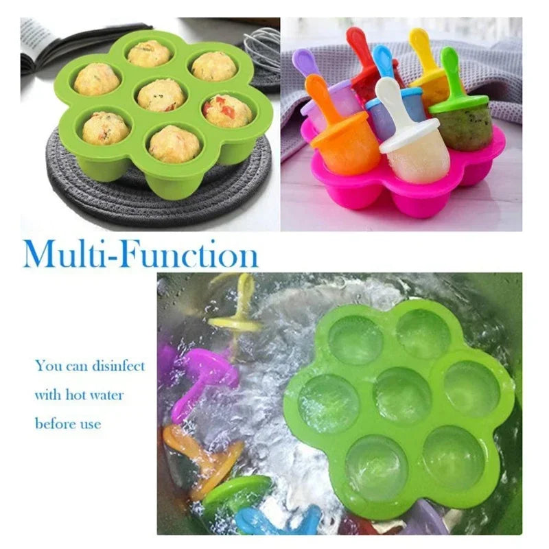 7 Holes DIY Ice Cream Pops Silicone Mold Ice Cream Ball Maker Popsicles Molds Baby Fruit Shake Home Kitchen Accessories Tool