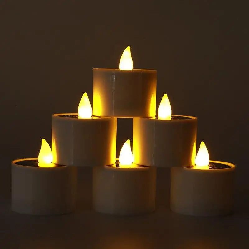 Solar Candles Light Tea Lamps Flicker Candles Flameless Outdoor Waterproof LED Light Halloween Home Decoration Supplies