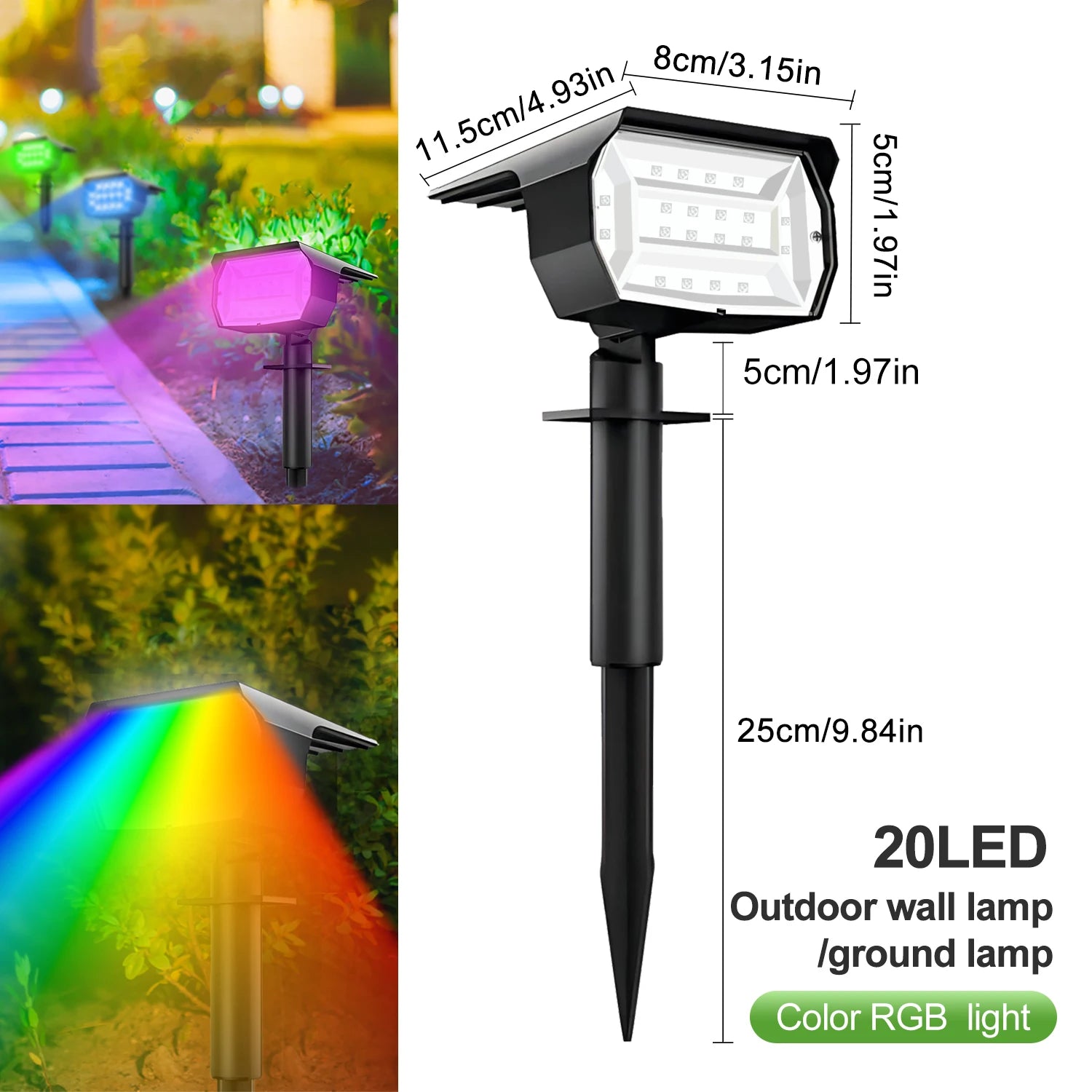 20LEDs RGB Solar Light Outdoors Landscape Spotlights Color Changing 2 In 1 Wireless Waterproof Solar Wall Lamp Patio Garden